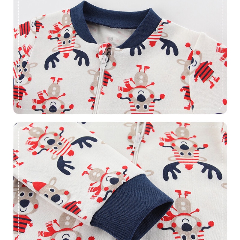 Bộ Áo Liền Quần Tay Dài Chất cotton Có Khóa Kéo In Hoạt Hình Phong Cách Giáng Sinh Thời Trang Thu Đông Cho Bé Sơ Sinh