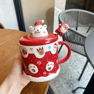 Cốc sứ uống nước in hình gấu dễ thương kèm nắp và muỗng tiện dụng cho bạn bè / học sinh