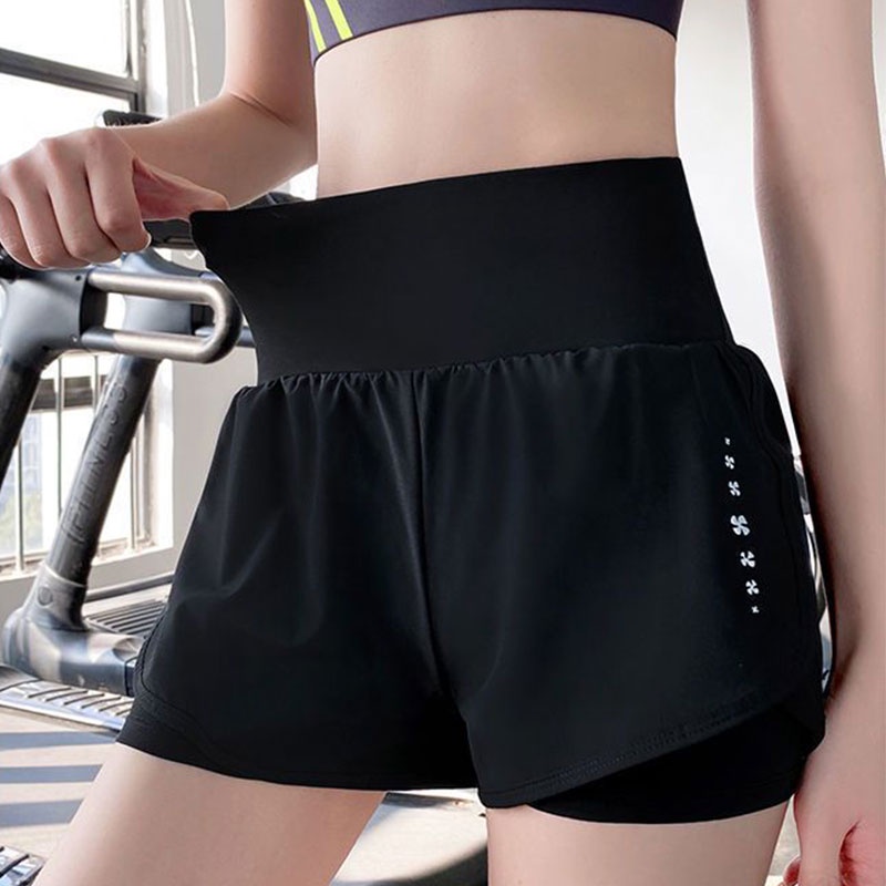 Koetsu Quần Short Thể Thao Giả Hai Mảnh Lưng Cao Thoáng Khí Chống Ánh Sáng Dành Cho Nữ