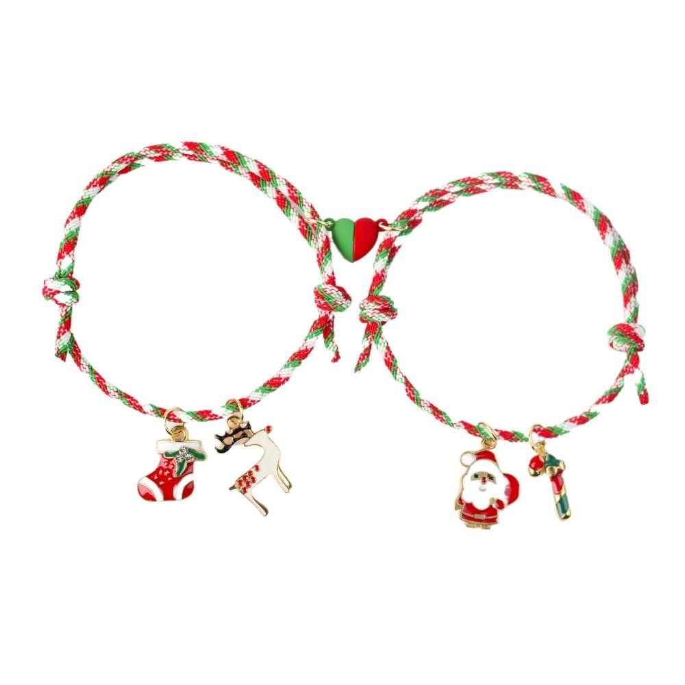 Urtes Bộ 2 Vòng Tay Giáng Sinh Kiểu Kéo Hình Ông Già Noel / Nai Sừng Tấm Thời Trang Cho Cặp Đôi