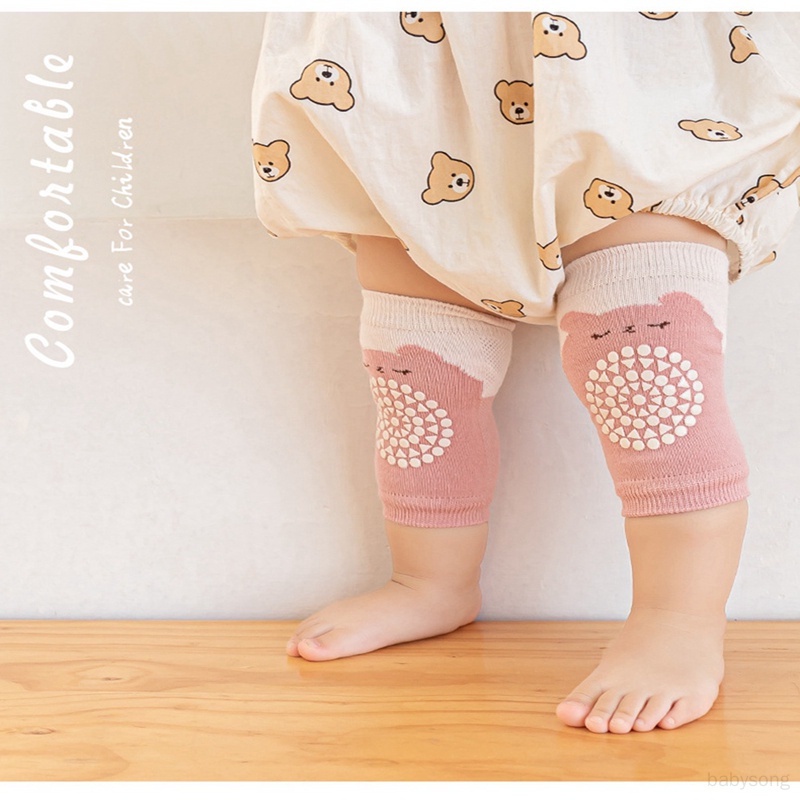 Đôi Vớ Dệt Kim Bằng Vải cotton Lưới Bảo Vệ Đầu Gối Chống Trượt Họa Tiết Hoạt Hình Dành Cho Bé Trai Bé Gái Tập Bò