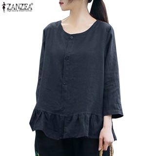 Zanzea áo nữ tay lửng nhún bèo thời trang hàn quốc