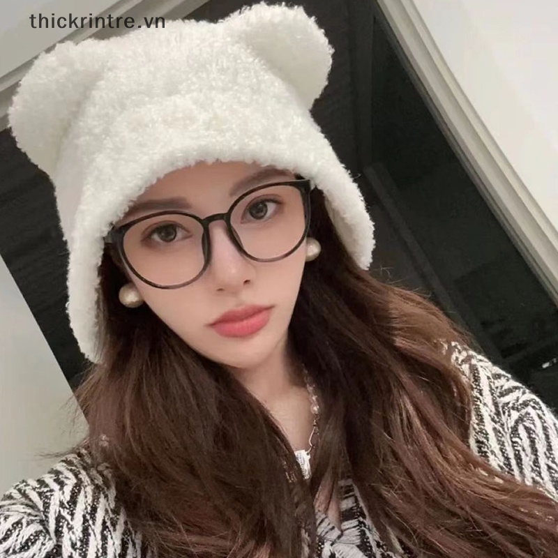 Mũ Len Trùm Tai Giữ Ấm Mùa Đông Hình Tai Gấu Dễ Thương