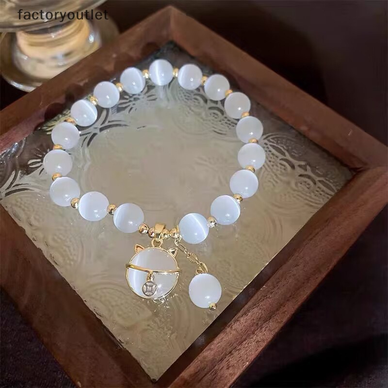 Thời Trang Vòng Tay Chuỗi Hạt Đá opal Hình Mèo May Mắn Dễ Thương Cho Nữ Mới