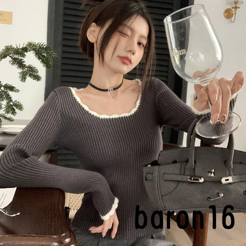 Áo Len Tay Dài Cổ Tròn Phối Màu Thời Trang Vải Dệt Kim Cho Nữ