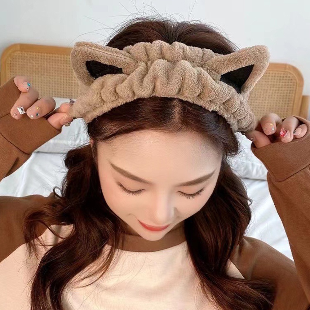Băng Đô Tai Mèo Bằng Vải Lông Cừu San Hô Mềm Mại Co Giãn Chống Trượt