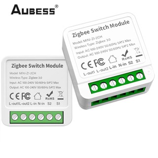 Aubess tuya zigbee3.0 công tắc thông minh 16a công tắc mini tự động hóa mô đun diy phá điều khiển cho alexa google home với điều khiển bằng giọng nói