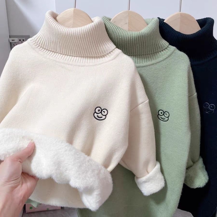 Áo Sweater Một Mảnh Lót Lông Cừu Dày Dặn Phong Cách Mới Mùa Thu Đông Cho Bé Trai Và Bé Gái