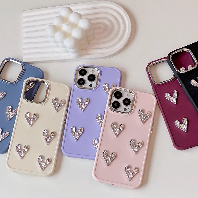 Ốp Điện Thoại Silicon Chống Rơi Màu Trơn Họa Tiết Trái Tim Cho iphone 7 7 plus 8 8 plus xs xr 11 12 13 14 15 pro plus promax