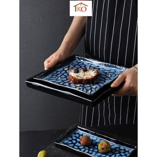 Đĩa form vuông men lam biếc phong cách Nhật sz 25 cm và 21 cm