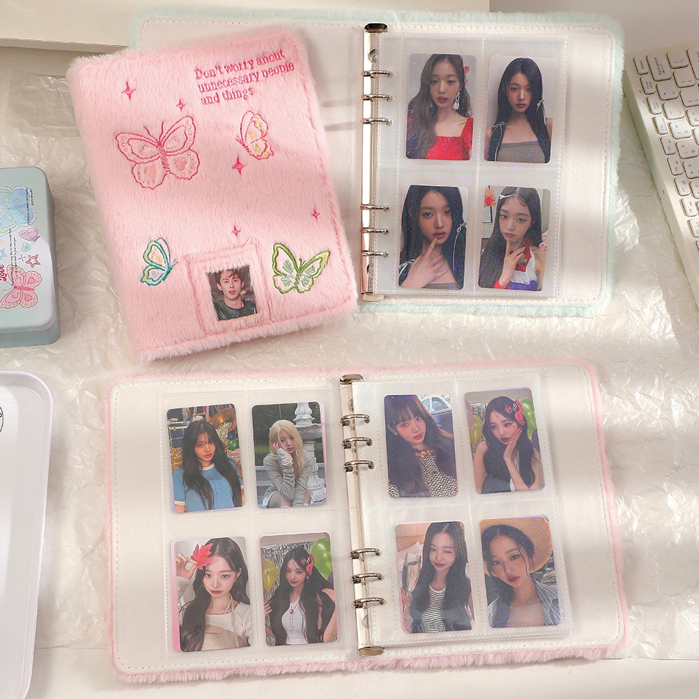 Cuốn album Ảnh Thẻ Nhỏ Bốn Ngăn Bằng Vải Bông Thêu Hình Bướm Kiểu Hàn Quốc polaroid idol