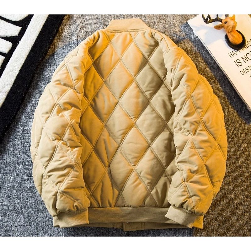 Áo Khoác Bóng Chày Bằng cotton Dày Dáng Rộng Kẻ Sọc Caro Hình Thoi Ấm Áp Mùa Đông Cho Nam