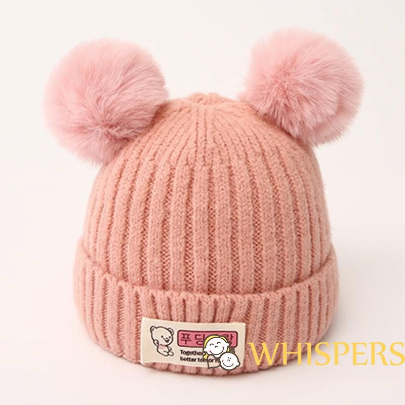 Whispers- Mũ beanie Giữ Ấm Hai Lớp Họa Tiết Chữ Cái Gấu Cho Bé Trai Bé Gái