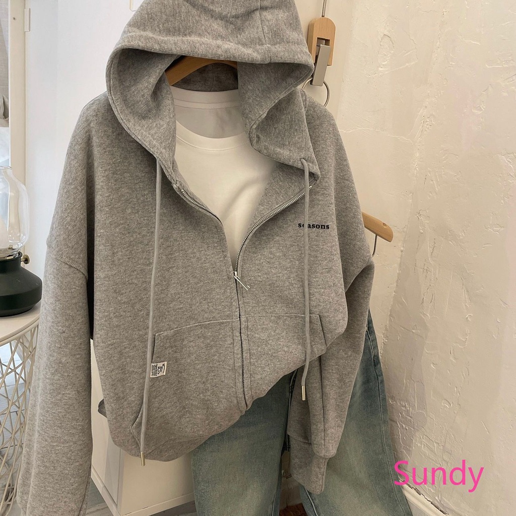 Áo Khoác cardigan Có Nón In Chữ Màu Sắc Ngọt Ngào Thời Trang Cho Nữ