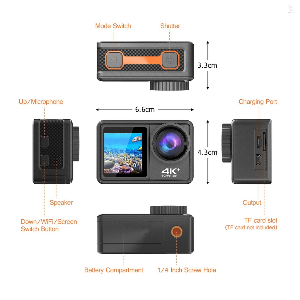 Camera Thể Thao k & f concept 4k 24mp Màn Hình Kép 2.0 inch 170 Độ° Thiết Bị Điều Khiển Ống Kính Góc Rộng 40m wifi Chống Thấm Nước Kèm Kính macro 40m