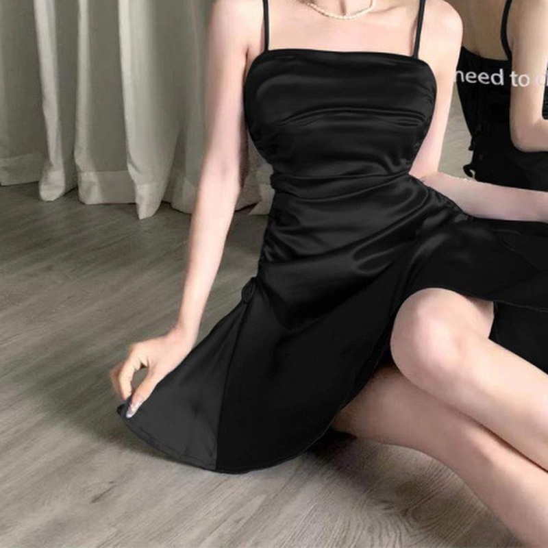 Đầm Ngắn Hai Dây Eo Cao Có Dây Rút Phong Cách Mới Mùa Hè Cho Nữ