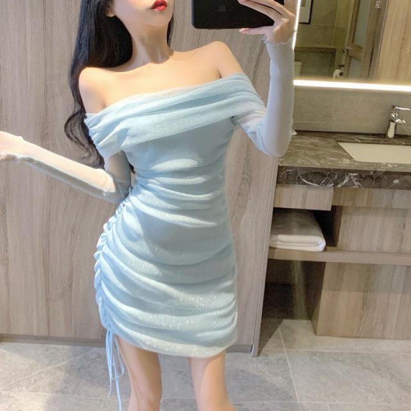 Đầm Trễ Vai Thiết Kế Dây Rút Eo Thời Trang Quyến Rũ Cho Nữ