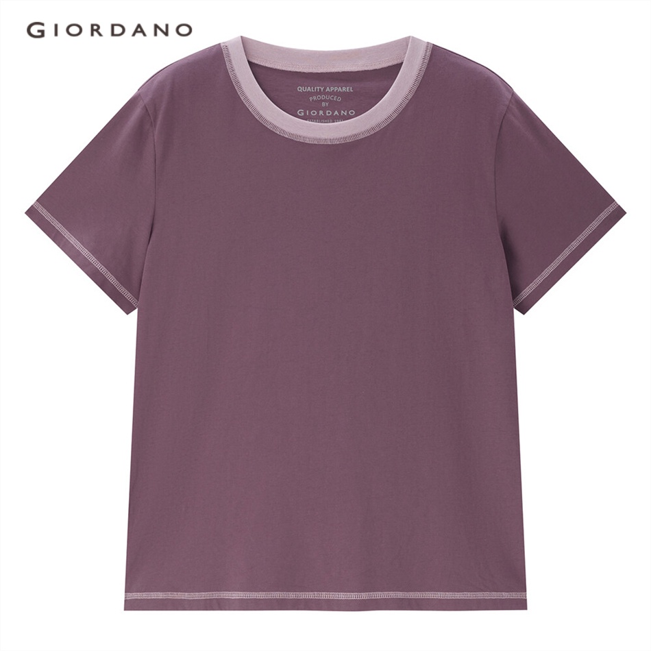 Áo thun GIORDANO 05323384 tay ngắn màu sáng tương phản thời trang cao cấp