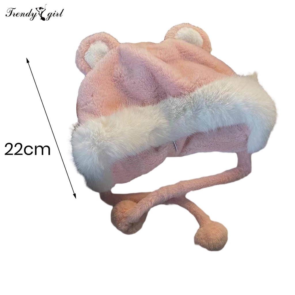 Mũ Trùm Đầu Vải Bông Dày Dặn Mềm Mại Giữ Ấm Tai Gấu Dễ Thương Có Dây Đeo Chống Gió Mùa Thu Đông Dành Cho Bạn Nữ Đi Xe Đạp Ngoài Trời