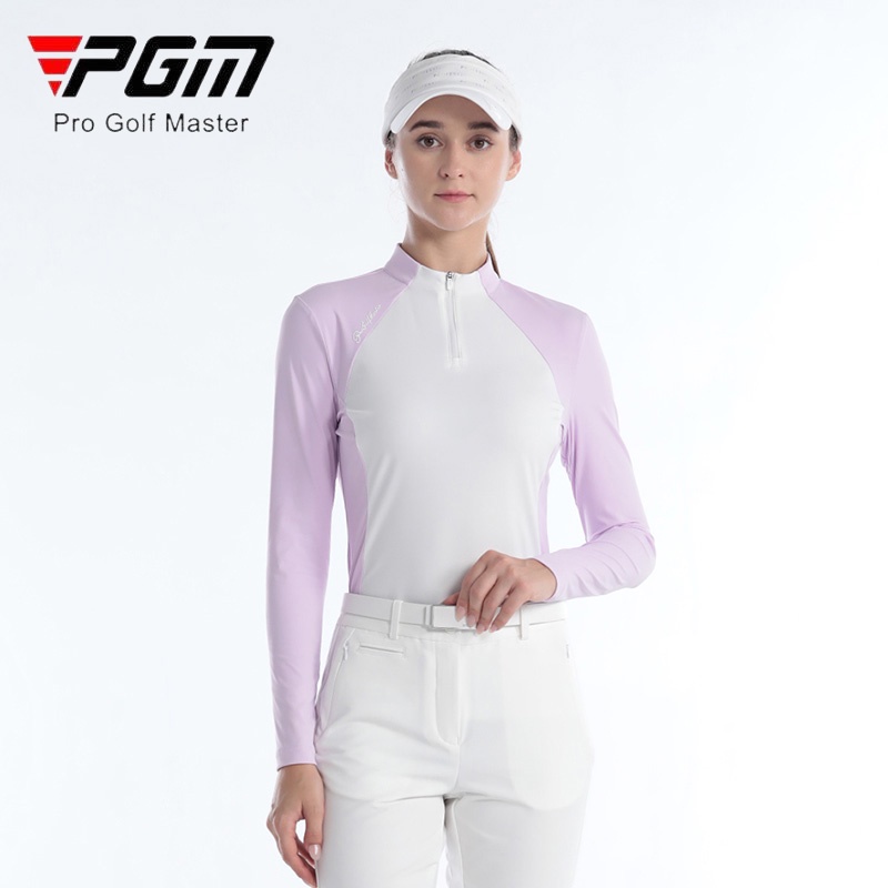 Pgm Áo Thun Thể Thao Đánh golf Tay Dài Phối Dây Kéo Cổ Mềm Co Giãn Dành Cho Nữ