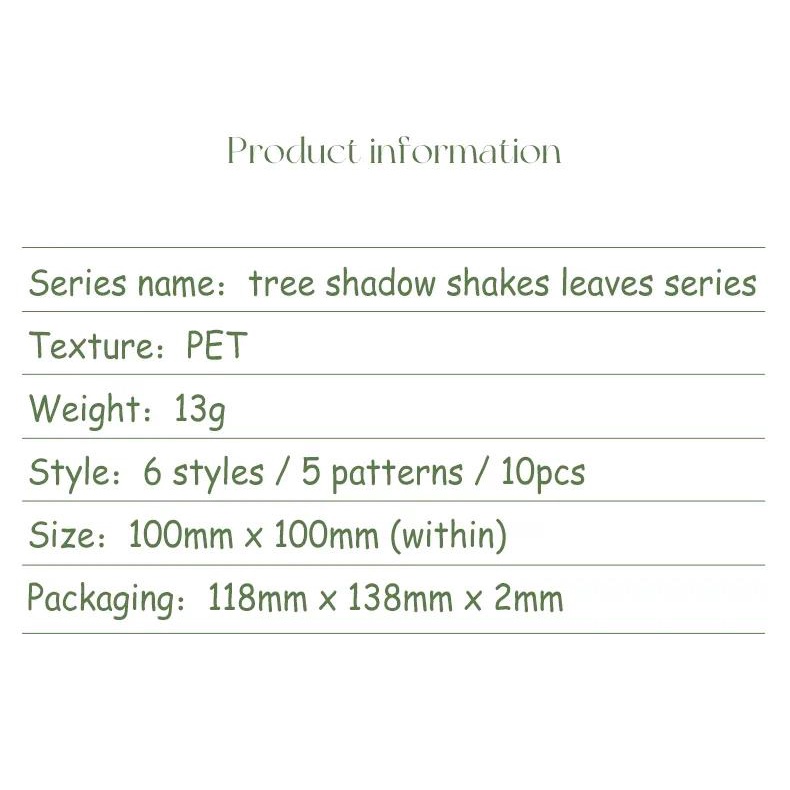 Jianwu Set 10 Tấm Nhãn Dán Hình Cây Cối Lá Lắc Hạt Vỏ Sò Nhẹ Nhàng Sáng Tạo diy