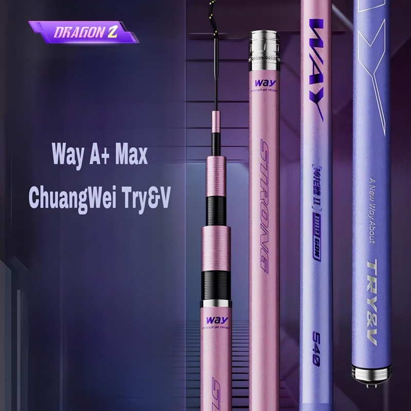 Cần Câu tay chuangwei Try&amp;V Way A+Max Chuyên săn hàng carbon nhẹ Tặng kèm ngọn phụ
