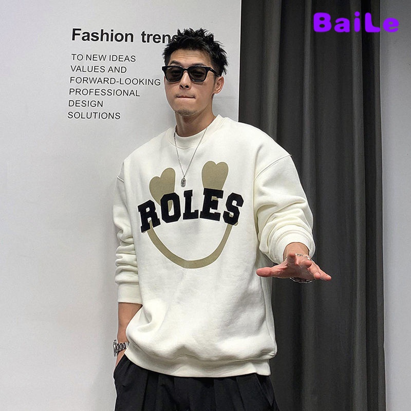 Hàng Mới Về Áo Sweater cotton Dáng Rộng In Chữ Thời Trang Thu Đông Cho Nam Giới