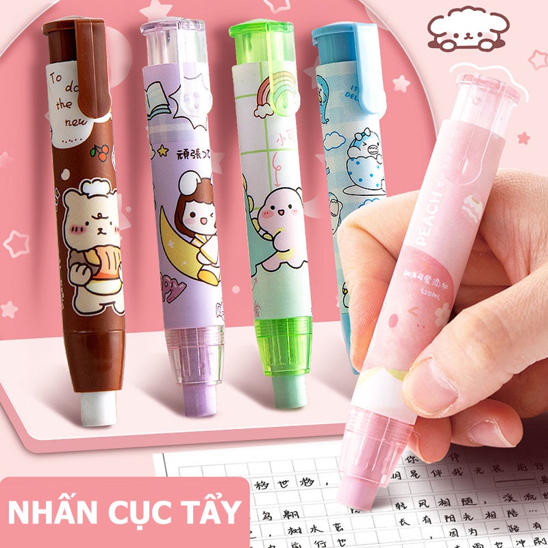 Gôm tẩy chì dạng bút bấm, không độc hại, nhiều màu sắc dễ thương, tiện lợi khi sử dụng