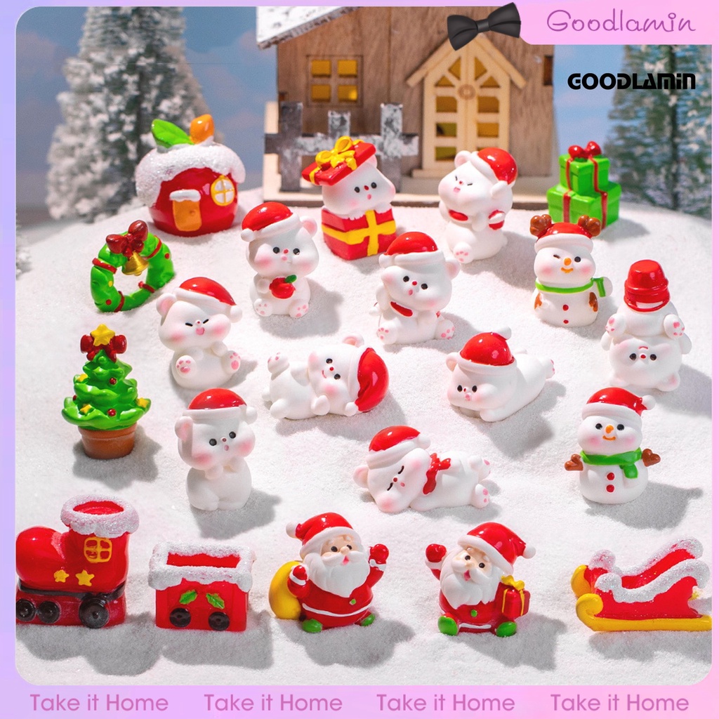 Set 2 Hộp Quà Tặng Giáng Sinh mini Màu Trơn Hình Gấu Hoạt Hình Ông Già Noel Người Tuyết