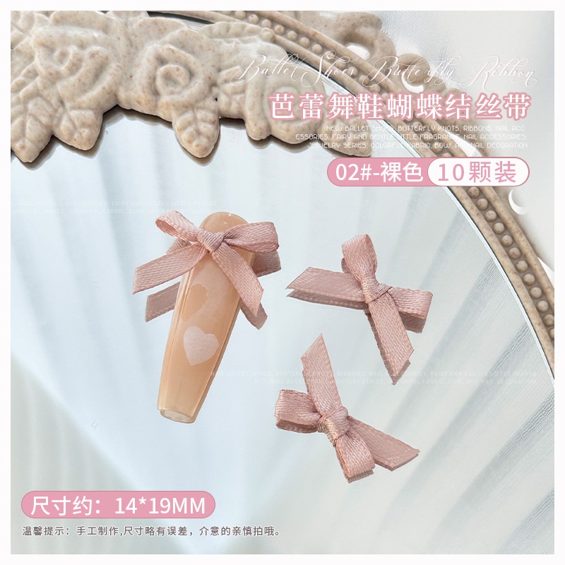 Set 10 Phụ Kiện Trang Trí Móng Tay Nghệ Thuật Vải Ren Đính Nơ Phong Cách Mới Màu Hồng nude Bán Chạy