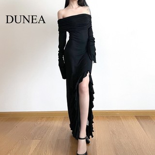 DUNEA Đầm Dài Tay Trễ Vai Xẻ Tà Gợi Cảm Dành Cho Nữ