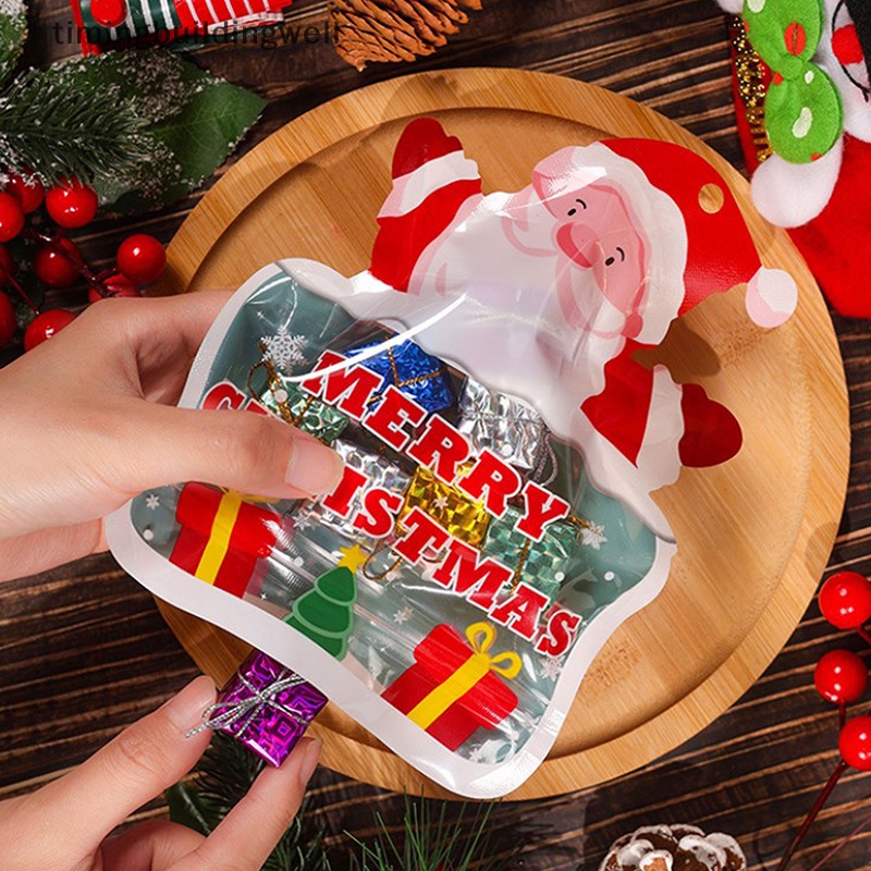 Set 2 Túi zip Nhựa Đựng Bánh Kẹo Giáng Sinh Họa Tiết Hoạt Hình qdd