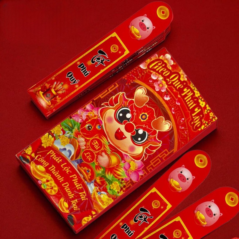 Bao lì xì gieo quẻ hộp 12 quẻ cáng bóng tuyệt đẹp, bao lì xì tết 2024