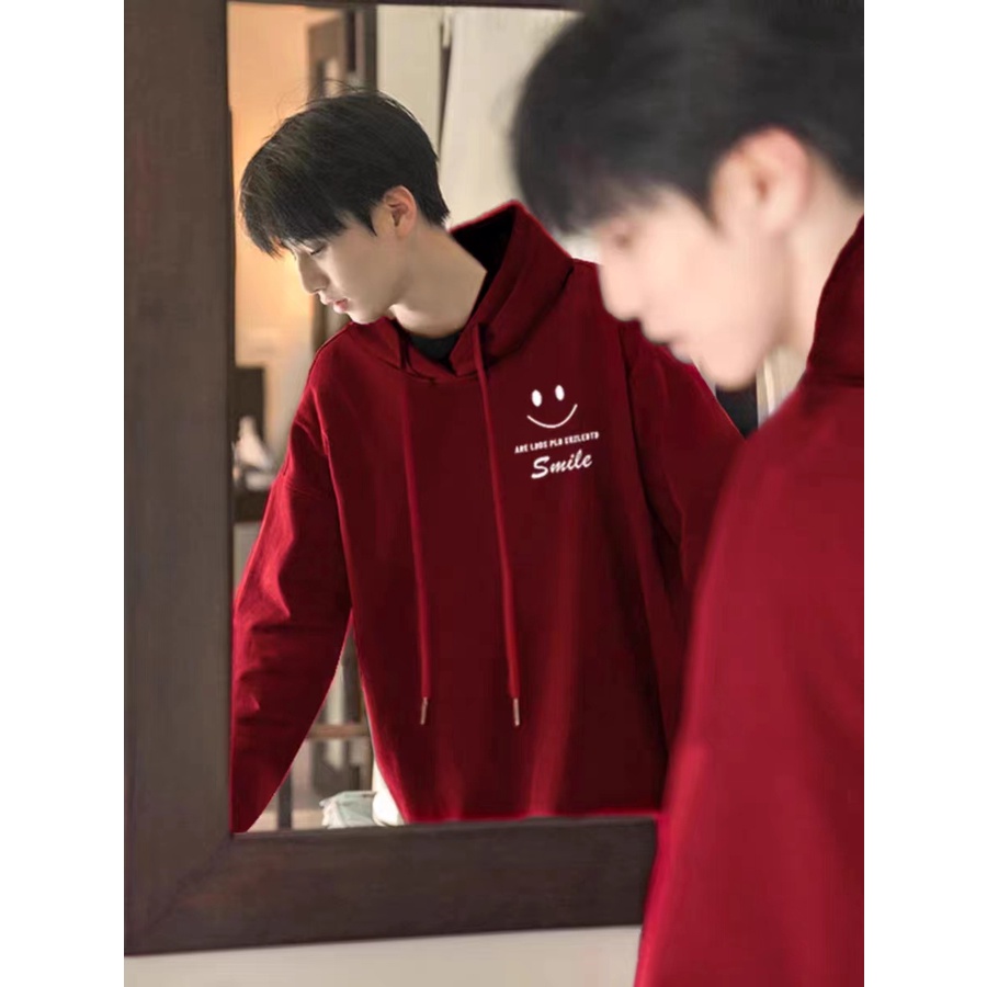 Áo Hoodie Nhung Dày Dặn In Hình Mặt Cười Màu Bạc Phong Cách hong kong Thời Trang Thu Đông Mới Cho Nam Và Nữ