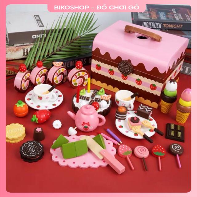 Đồ chơi tiệc trà bánh, socola, trà xanh bằng gỗ dính nam châm cao cấp - Đồ chơi gỗ cho bé - Biko Shop