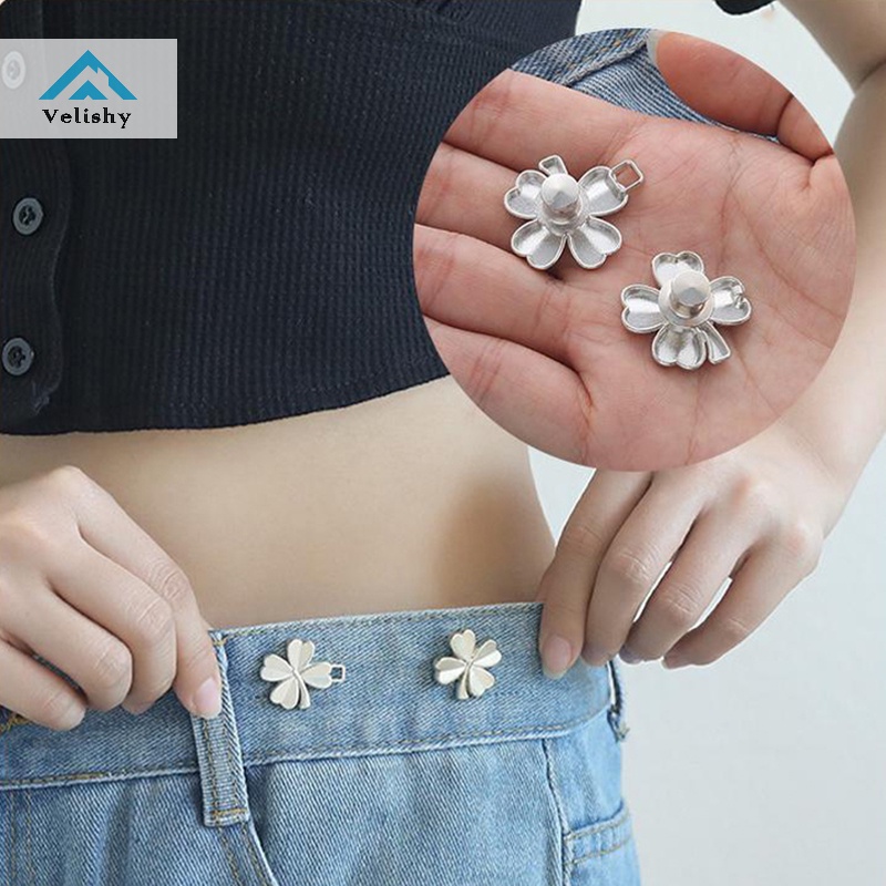Velishy 1 Cặp Nút Thắt Lưng Quần Jean Hình Cỏ Bốn Lá Có Thể Điều Chỉnh Không Đường May