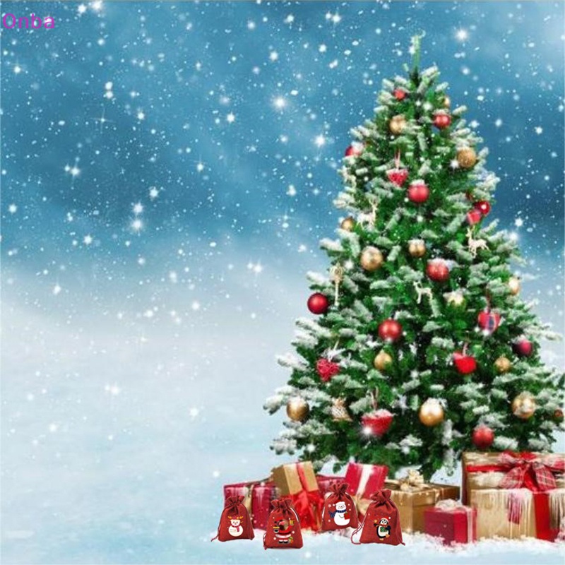 Túi Đựng Kẹo Bằng Vải Lanh Màu Đỏ Có Dây Rút Trang Trí Giáng Sinh Năm Mới Vnba merry christmas