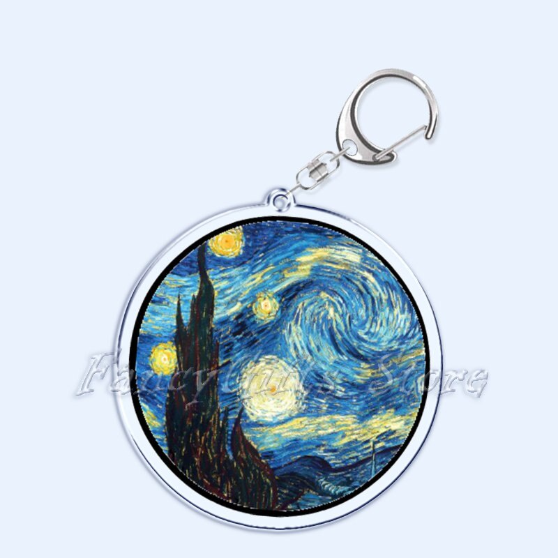 Móc khoá Vincent Van Gogh Art Oil Painting The Starry Night Sunflower in 2 mặt rõ nét Acrylic Phụ kiện trang trí