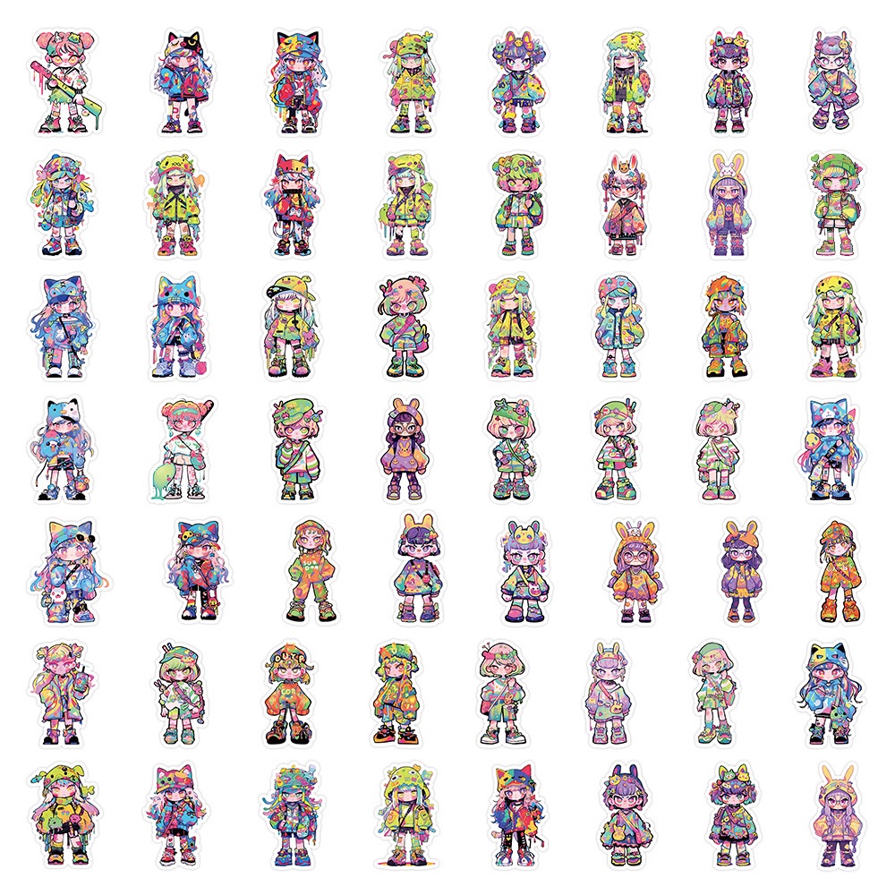 Bộ 60 Miếng Dán Trang Trí Mũ Bảo Hiểm / Bút Chì Họa Tiết graffiti Dễ Thương