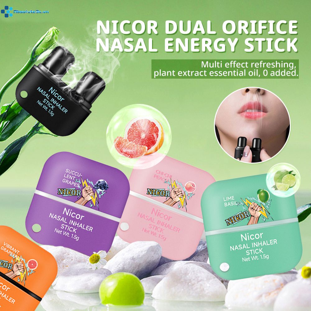 Ống hít làm sạch mũi Nicor cho mũi Hộp hít thảo dược mũi với hương vị năng lượng thiết yếu hai đầu
