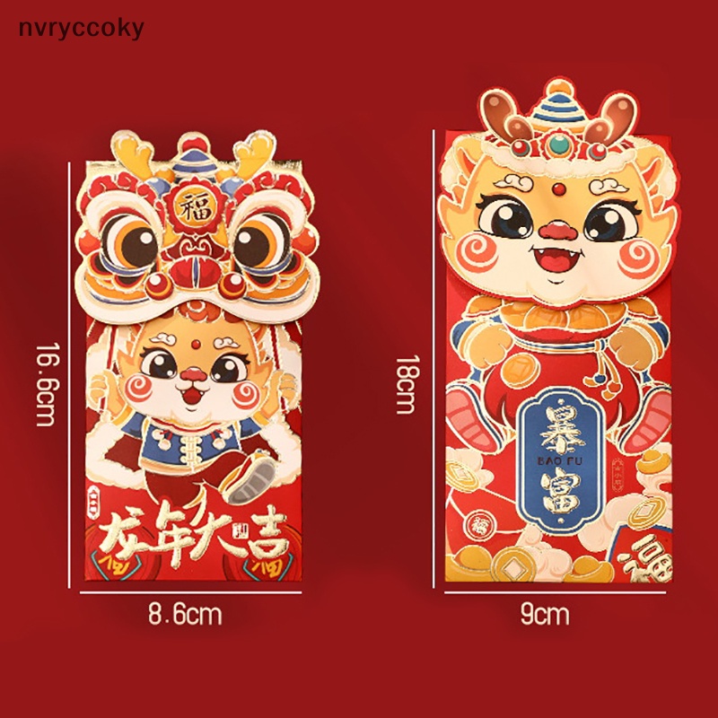 Set 4 Bao Lì Xì Đỏ Biểu Tượng Rồng Năm Mới 2024 Phong Cách Trung Hoa