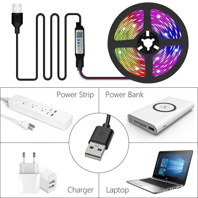 Cuộn Dây Đèn led 5050 dc5v rgb wifi 44 Nút Bấm, Kết Nối bluetooth, Dài 1m - 10m