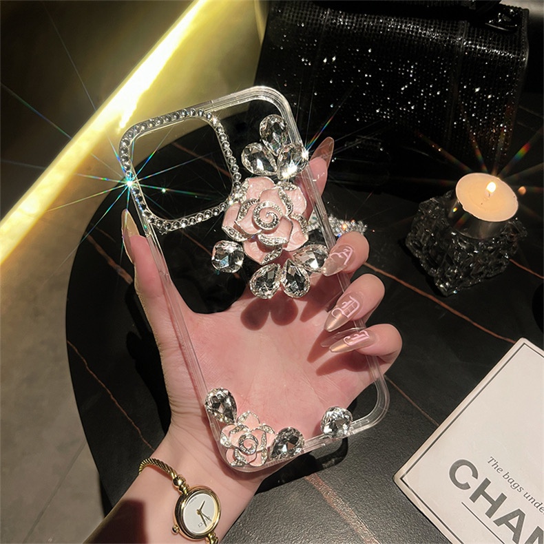 Ốp điện thoại hình hoa kim cương cho iPhone 16 15 14 13 12 11 pro max 16 plus Vỏ chống rơi iPhone 11 12 13 14 15 pro max Vỏ bảo vệ Camera ống kính cao cấp Vỏ điện thoại trong suốt