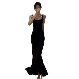 Đầm Đuôi Cá Ôm Dáng Màu Đen Tinh Khiết Thanh Lịch Thời Trang Mùa Hè Cho Nữ