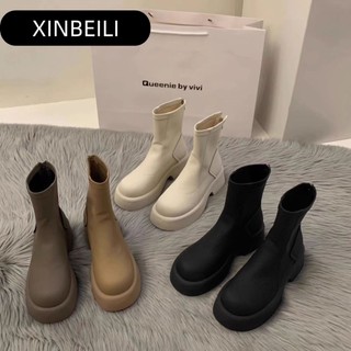 XINBEILI boot nữ martin da lộn da lộn màu nâu bò cá tính