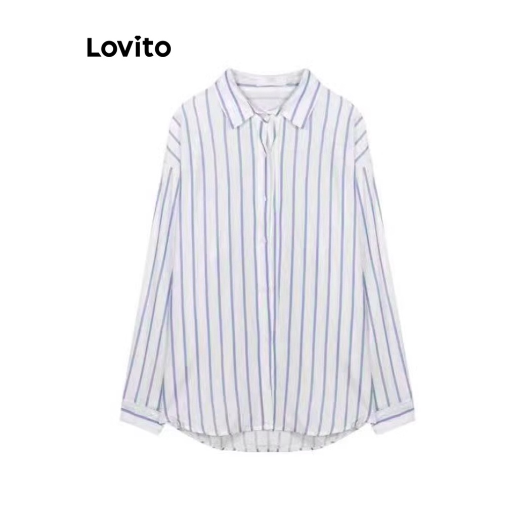 Lovito Áo sơ mi sọc cài cúc thông thường cho nữ LNE27154
