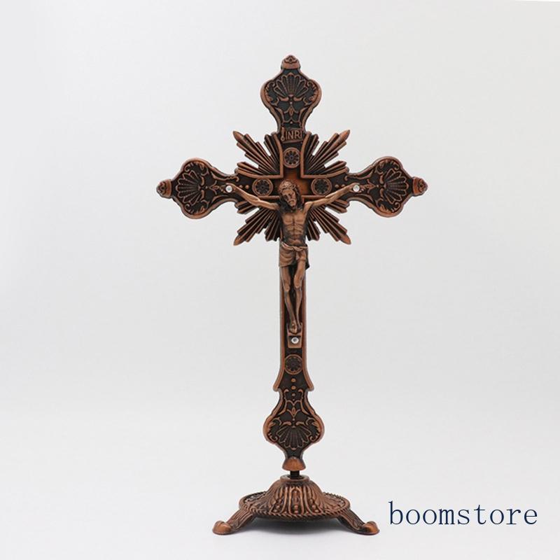 Metal Vintage for Cross Figurine Jesus Crucified Christian Catholic Art Statue