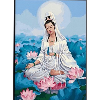 (HCM 40*50) Tranh Tô Màu theo số hóa PHẬT QUAN THẾ ÂM BỒ TÁT KT 40*50cm đã có khung tặng kèm sơn bóng