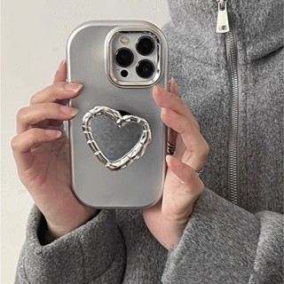 Ốp Điện Thoại Dẻo Màu Bạc + Giá Đỡ Kim Loại Hình Trái Tim Cho iphone 15 14 13 12 11 pro max x xr xs max 7 8 plus se2020
