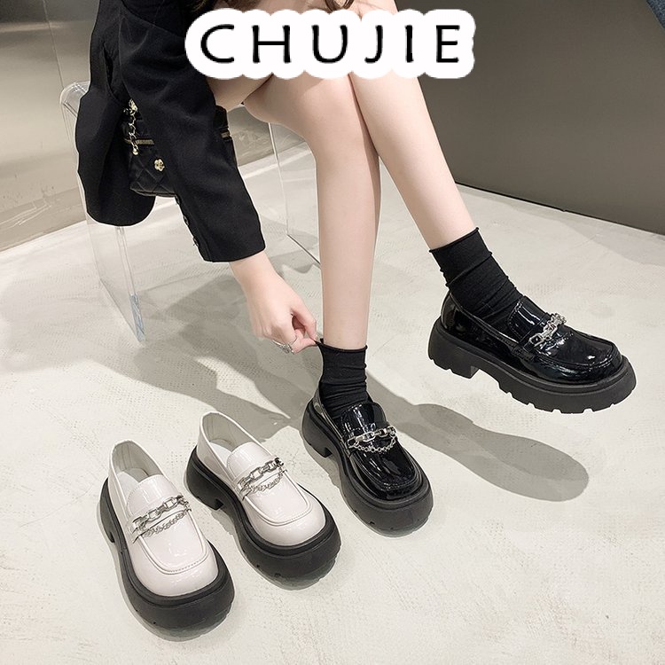 CHUJIE Giày cao gót đơn màu với đế dày chống nước, kiểu Mary Jane dày đặc cho phụ nữ 24Z23060607